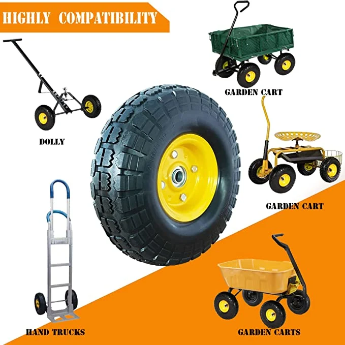 Tgum Caster Wheelbarrow Heavy Duty Solid PU Foam Trolley Wheels